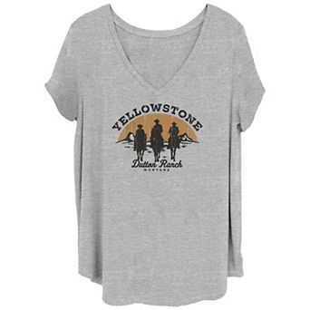 Juniors' Plus Size Yellowstone Dutton Ranch Montana Cowboys V-Neck Graphic Tee