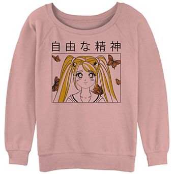 Juniors' Butterfly Girl With Kanjis Slouchy Terry