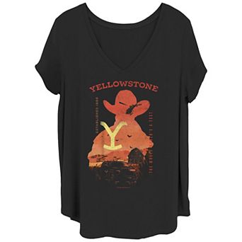 Juniors' Plus Size Yellowstone Distressed Sunset Poster V-Neck Graphic Tee