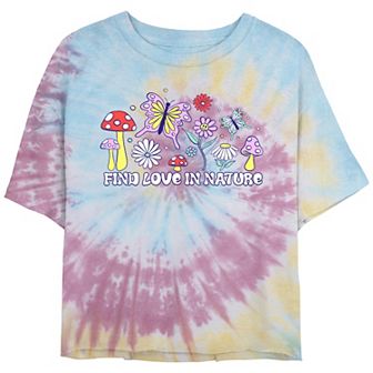 Juniors' Find Love In Nature Spiral Tie Dye Cropped Graphic Tee