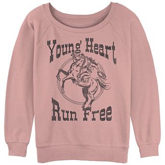 Juniors' Young Heart Run Free Slouchy Terry Graphic Pullover