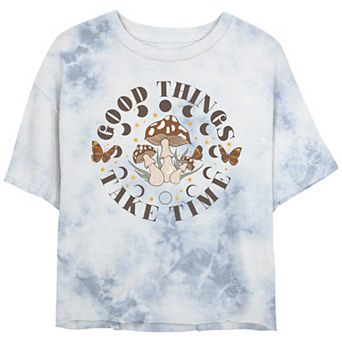 Juniors' Good Things Mushrooms And Moons Bombard Wash Graphic Crop Tee