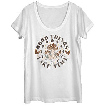 Juniors' Good Things Mushrooms And Moons Scoop Neck Graphic Tee