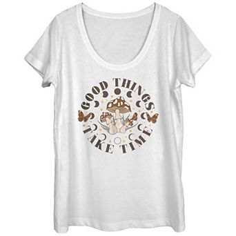 Juniors' Good Things Mushrooms And Moons Scoop Neck Graphic Tee