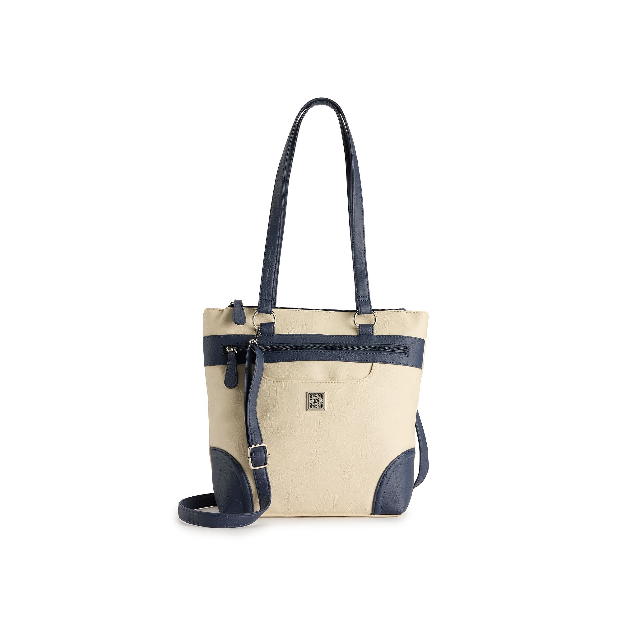 Stone & Co. Nancy Leather Tote Bag, Ivory Navy
