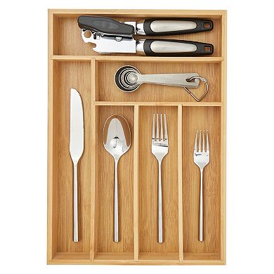 Wood Silverware Drawer Organizer with 6 Slots, 14.5 x 10.25 x 1.75 In
