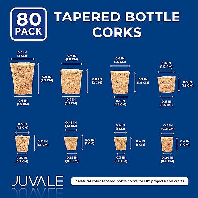 80 Pieces Small Corks Stoppers Bulk Set for DIY Crafts, Jars and Bottles (8 Assorted Sizes)
