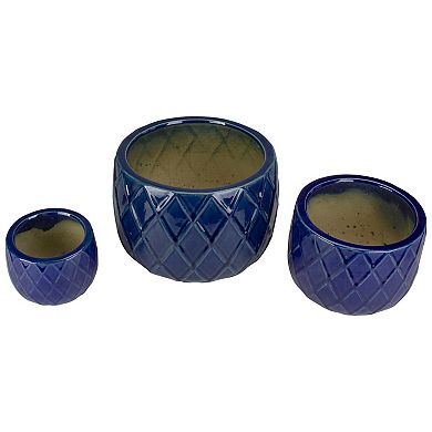 Set of 3 Blue Textured Planter Set 11"