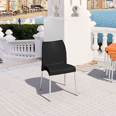 Black and White Stackable Outdoor Patio Armless Dining Chair