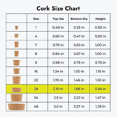 6 Pack Size #28 Tapered Cork Plugs for Jars and Bottles (2.1 x 1.88 x 0.94 In)