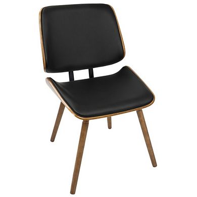 Set of 2 Black Leather Back and Seat with Walnut Wood Legs Modern Lombardi Dining Chairs 32.5
