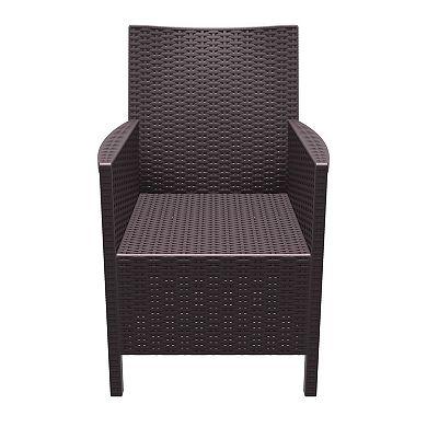 35.5" Brown Patio Dining Arm Chair with Sunbrella White Cushion