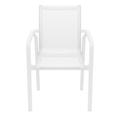 35.5" White Resin Sling Outdoor Dining Arm Chair
