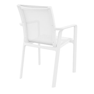 35.5" White Resin Sling Outdoor Dining Arm Chair