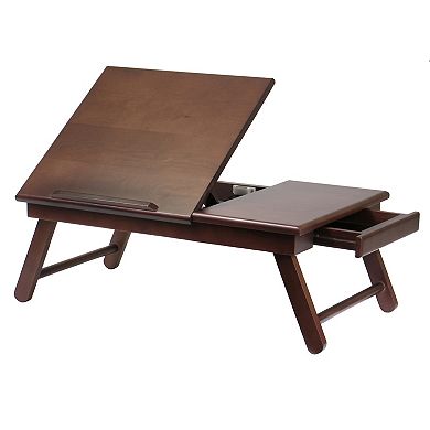 25.25" Alden Walnut Wood Flip Top Lap Desk with Drawer and Foldable Legs