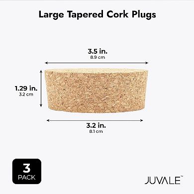 Size #48 Large Tapered Cork Plugs for Jars and Bottles (3.48 x 3.27 x 1.29 In, 3 Pack)