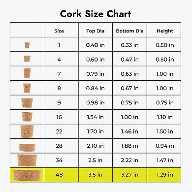 Size #48 Large Tapered Cork Plugs for Jars and Bottles (3.48 x 3.27 x 1.29 In, 3 Pack)