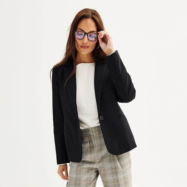 Women's Nine West Classic Single Button Blazer - Mineral Black (X SMALL)