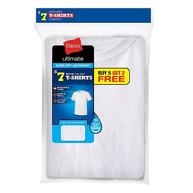 Hanes Ultimate Boys' 5+2 Bonus Pack Moisture-Wicking White Crewneck Undershirt