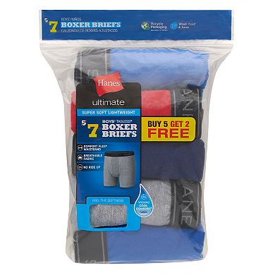 Hanes Ultimate Boys' 5+2 Bonus Pack Soft & Lightweight Boxer Brief Underwear