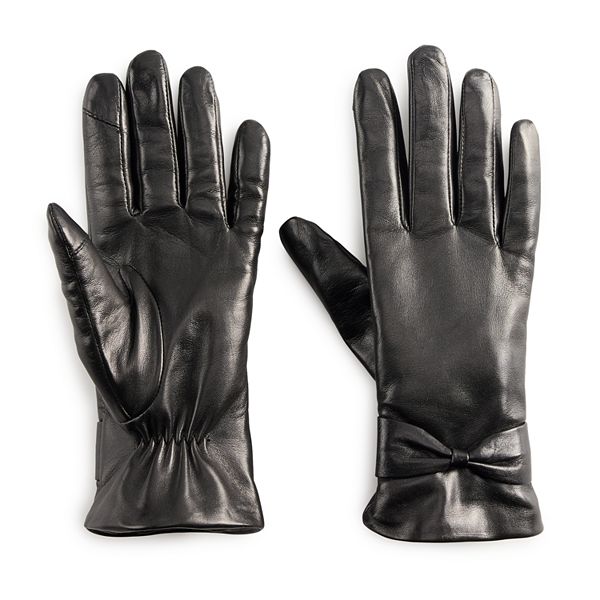 Women's Cuddl Duds® Leather Bow Touchscreen Gloves - Black (MEDIUM)