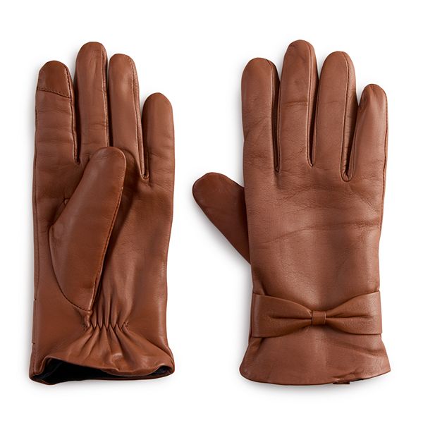 Women's Cuddl Duds® Leather Bow Touchscreen Gloves - Saddle (LARGE)