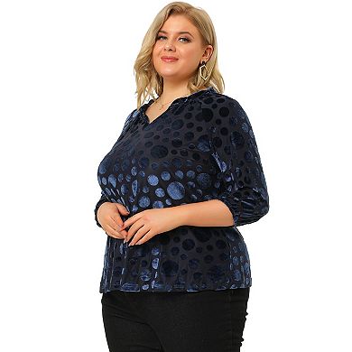 Women's Plus Size Velvet Semi Sheer Polka dots Peplum Blouse