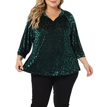 Women's Plus Size Velvet Semi Sheer Polka dots Peplum Blouse