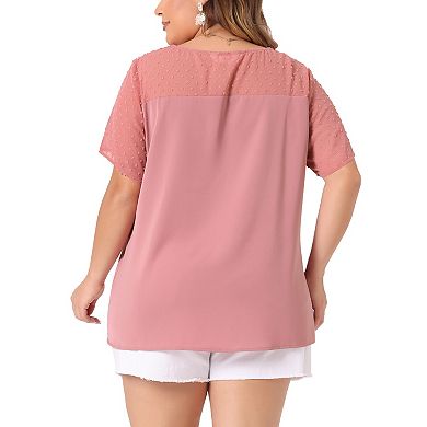 Women's Plus Size Summer Polka Dots Panel Short Sleeve Plain Blouse
