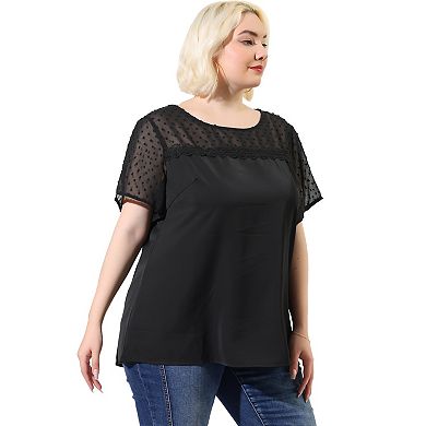 Women's Plus Size Summer Polka Dots Top Panel Short Sleeve Plain Blouse Top