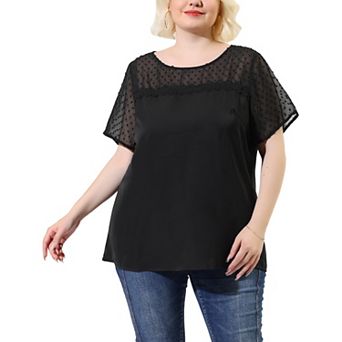 Women's Plus Size Summer Polka Dots Top Panel Short Sleeve Plain Blouse Top