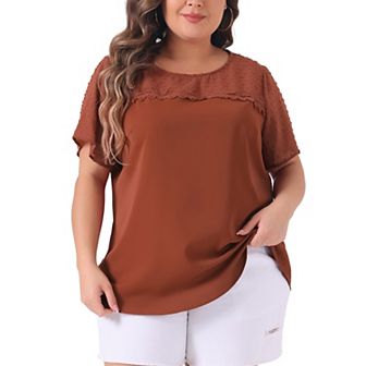 Women's Plus Size Summer Polka Dots Top Panel Short Sleeve Plain Blouse Top