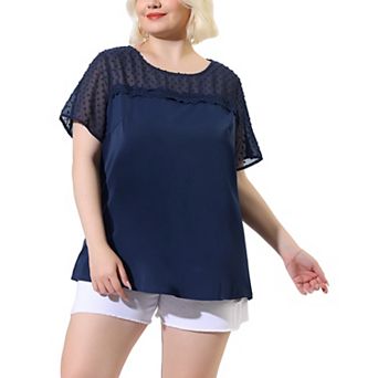 Women's Plus Size Summer Polka Dots Top Panel Short Sleeve Plain Blouse Top