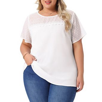 Women's Plus Size Summer Polka Dots Top Panel Short Sleeve Plain Blouse Top