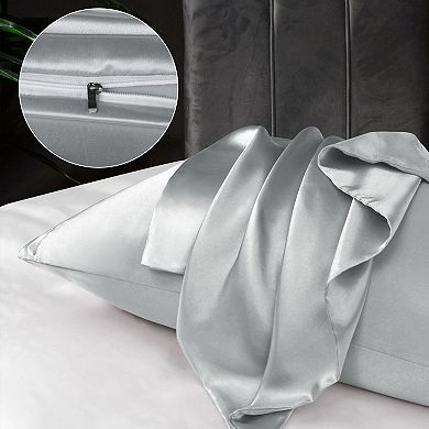 Luxury Satin Pillowcases for Skin Set of 2, Zipper Closure Queen 20" x 30"