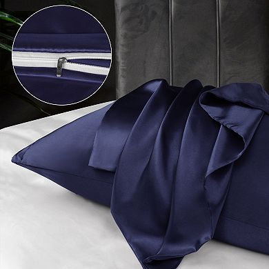 Luxury Satin Pillowcases for Skin Set of 2, Zipper Closure Queen 20" x 30"