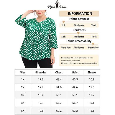 Women's Plus Size Peplum Tunic Polka Dots 3/4 Sleeve Babydoll Blouse