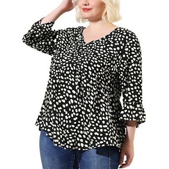 Women's Plus Size Peplum Tunic Polka Dots 3/4 Sleeve Babydoll Blouse