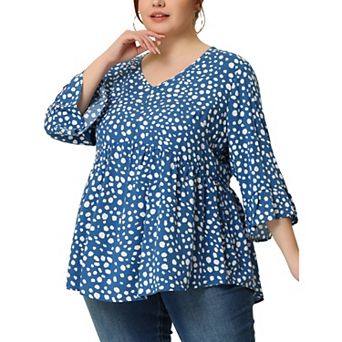 Women's Plus Size Peplum Tunic Polka Dots 3/4 Sleeve Babydoll Blouse