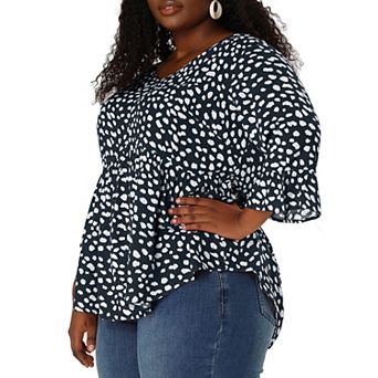 Women's Plus Size Peplum Tunic Polka Dots 3/4 Sleeve Babydoll Blouse