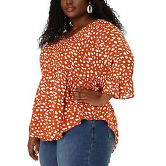 Women's Plus Size Peplum Tunic Polka Dots 3/4 Sleeve Babydoll Blouse