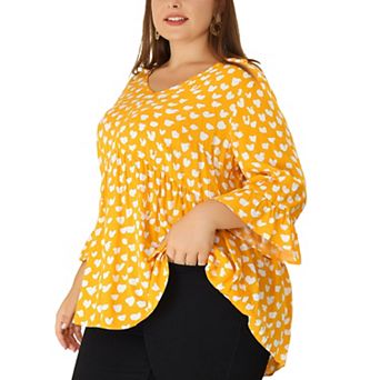 Women's Plus Size Peplum Tunic Polka Dots 3/4 Sleeve Babydoll Blouse