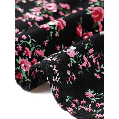 Women's Plus Size Tops Tie Neck Short Sleeve Pleated Floral Summer Tops