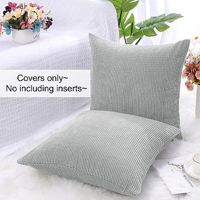 Pillowcase Covers with Zipper Soft Corduroy Striped 2 Pcs 18"x18"