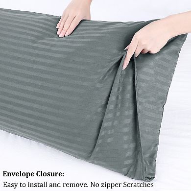 Set of 2 Soft Striped Pillowcases Envelope Closure Queen 20"x30"
