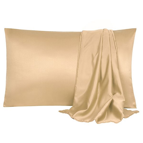 Soft Silk Satin Pillowcases for Hair and Skin with Envelope 2PCS Queen