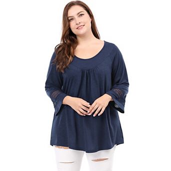 Women's Plus Size Plain Cut-Out Gathered Patchwork Long Sleeve T-Shirt