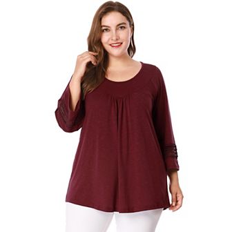 Women's Plus Size Plain Cut-Out Gathered Patchwork Long Sleeve T-Shirt