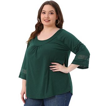Women's Plus Size Plain Cut-Out Gathered Patchwork Long Sleeve T-Shirt