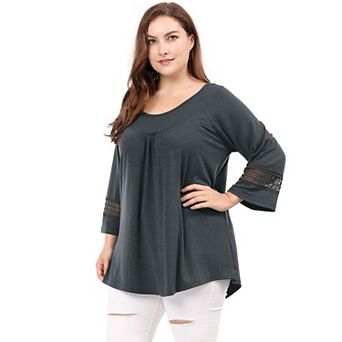 Women's Plus Size Plain Cut-Out Gathered Patchwork Long Sleeve T-Shirt